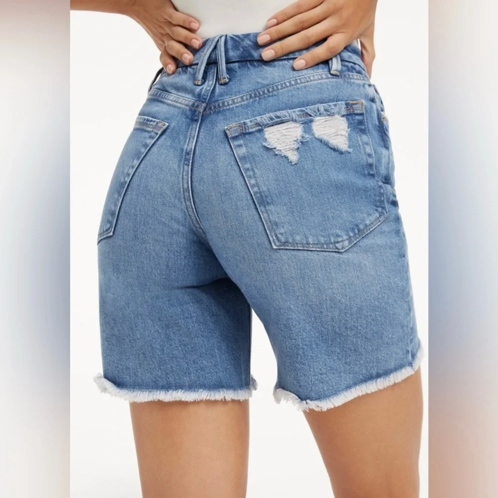 Good American 4 (27W) Denim Women’s Shorts High Rise Long Bermuda GNICO235T